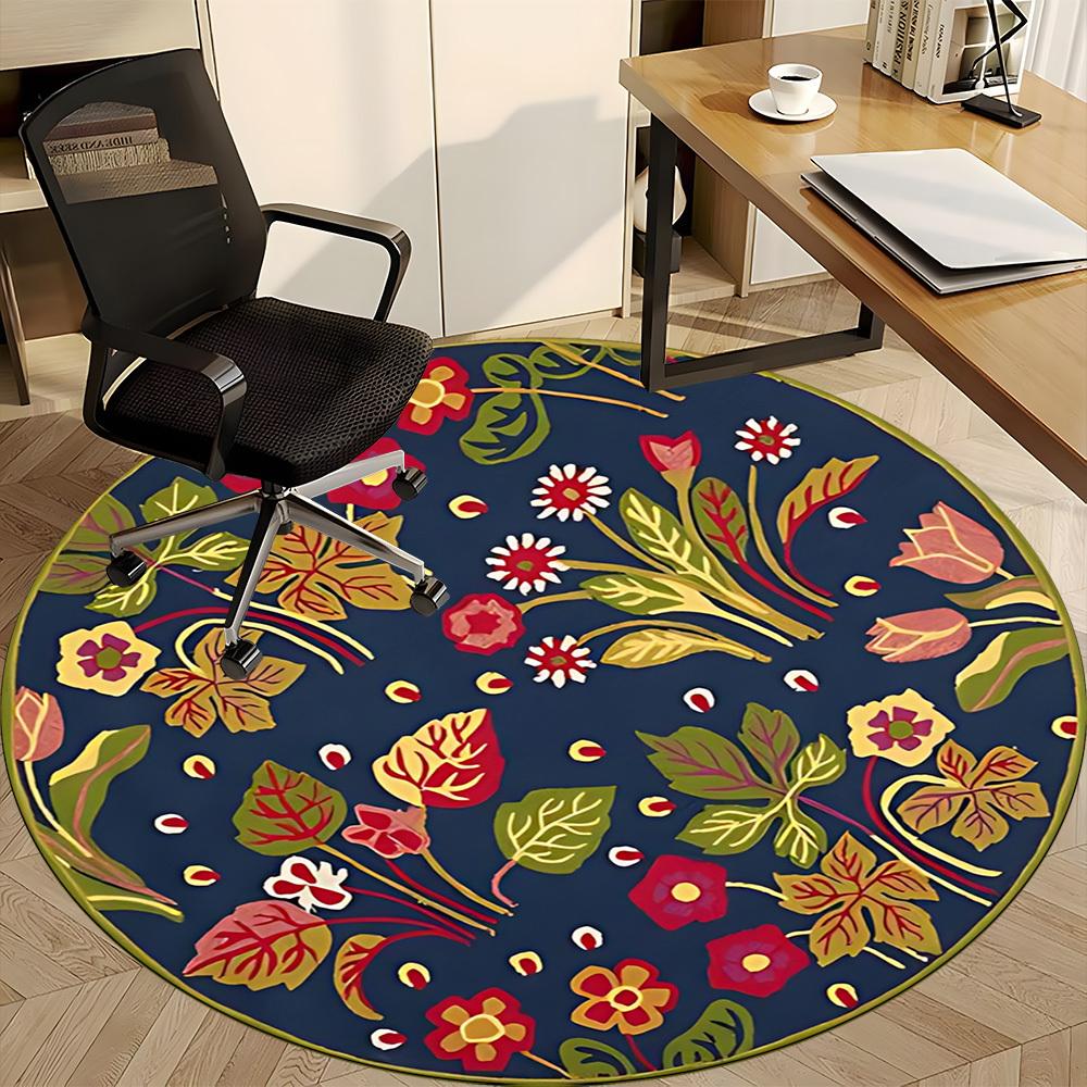 1pc Floral Pattern Carpet for Office Non Slip, Round Carpet, Soft & Comfortable, Carpet for Office, Lightweight Round Floor Mat