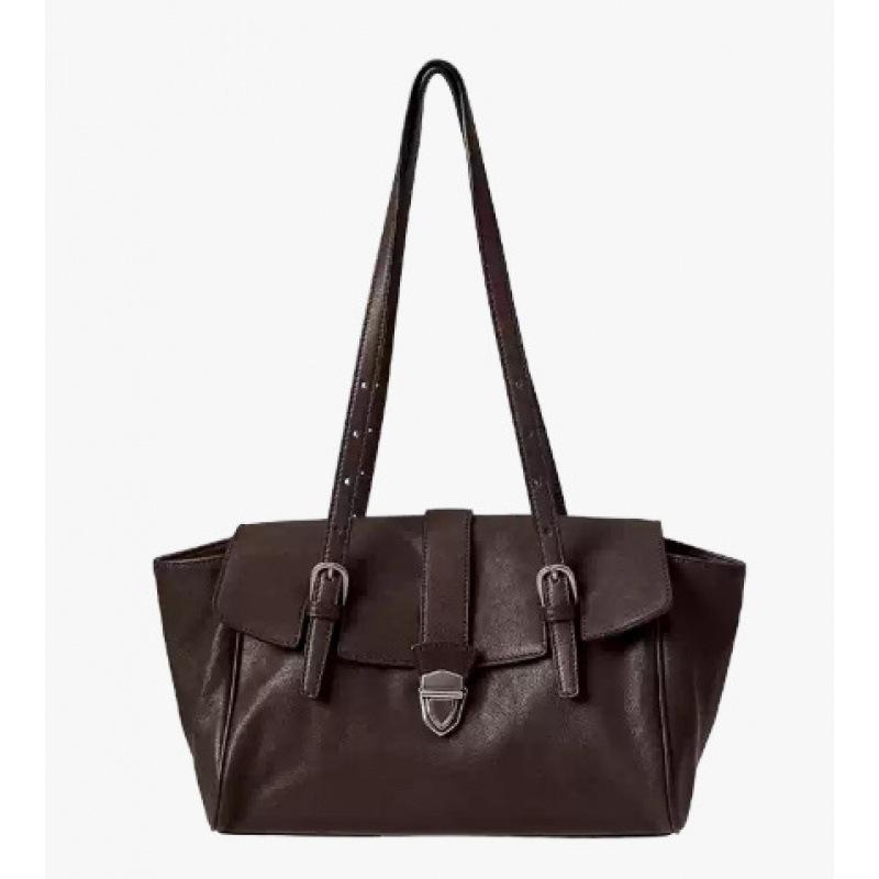 Women s Retro Versatile Shoulder Bag High-end Flip-top Briefcase For Commuting Large Capacity Luxury Tote Designer Underarm Bag коричневый