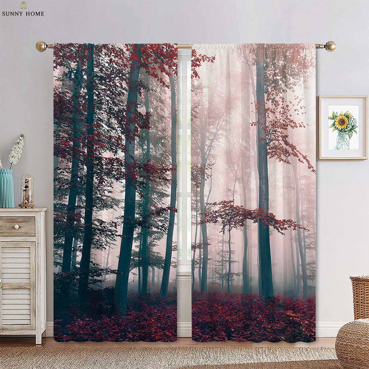 

Зеленый пейзаж лес 3D печатные шторы машинная стирка спальня гостиная кухня четыре сезона декоративные шторы 2 шт W50xH140(CM)x2PCS&Grommet Top