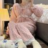 Winter Plush Soft Warm Women's Pajamas Lace V-neck Long Sleeve 2 Piece Outfit Set Women Sweet Solid Color Princess Home Wear