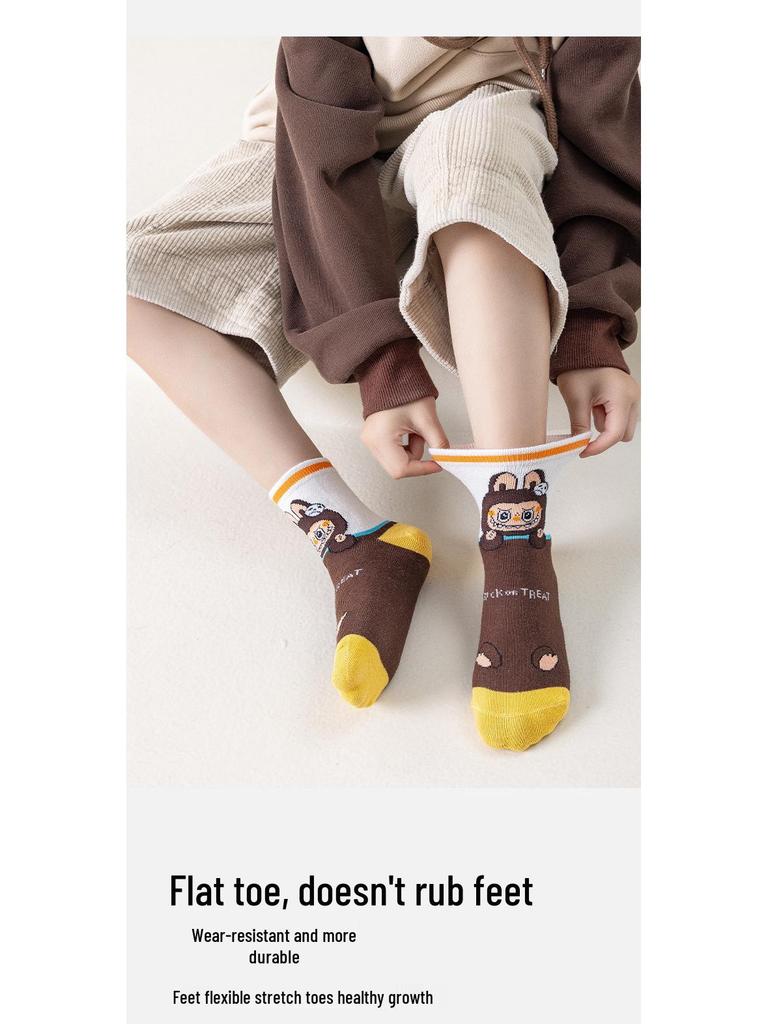 Labubu Jungen Cartoon Baumwolle Mittelwaden-Socken - Geruchsresistent für Frühling, Herbst und Winter