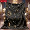 Eine 2D Schwarz-Goldene Flanelldecke mit Sonne, Mond und astrologischem Motiv, mit Weichem Hochauflösendem Digitaldruck. Diese Kühlende Decke Ist Geeignet
