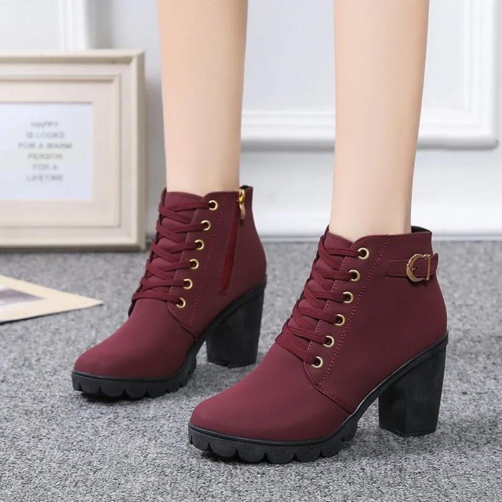 Women Pumps Boots High Quality Lace-up European New Spring Winter Ladies Shoes PU High Heels Boots Fast Delivery Platform Boots