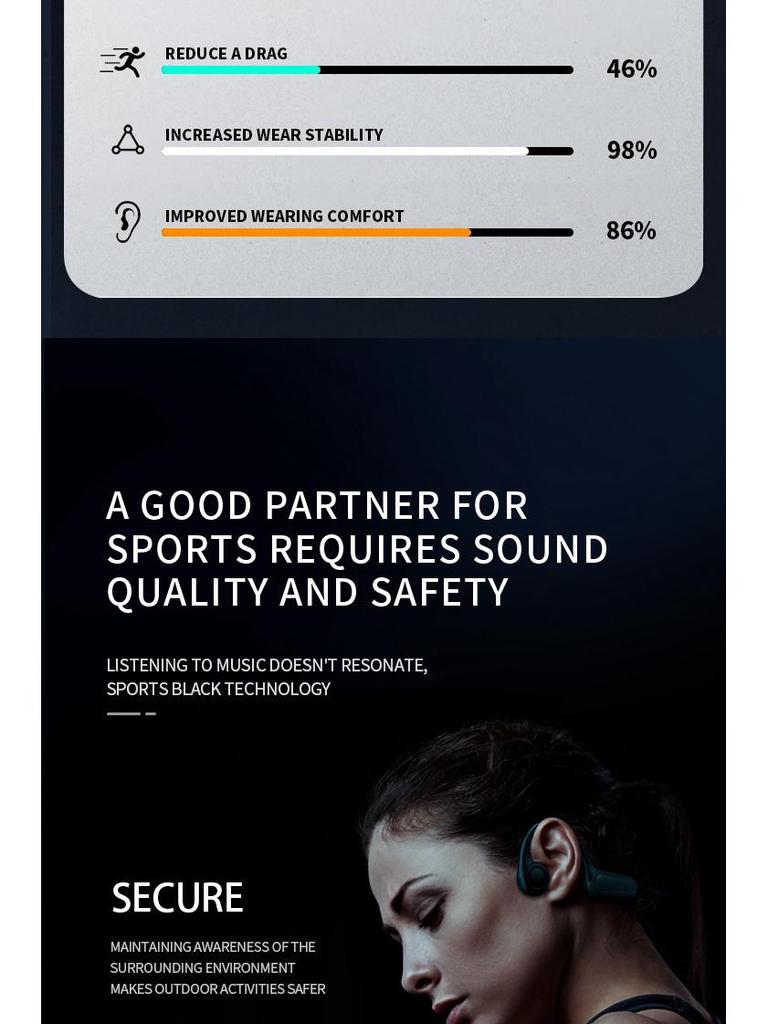 B8 Bone Conduction Open-Ear Bluetooth Headphones - Waterproof, Sports & Cycling Ear-Hook Design.