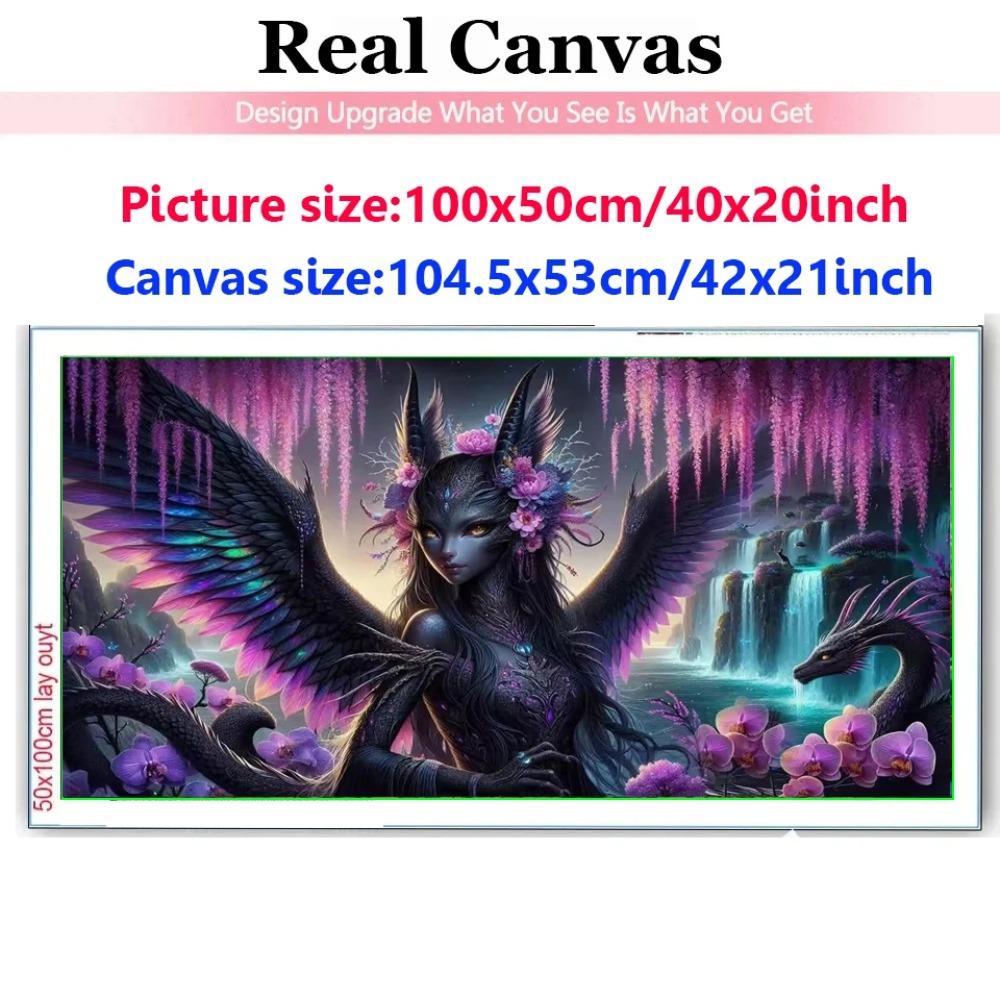 Purple Black Dragon Woman DIY Vibrant Colorful Orchid Flower 5D Full Diamond Painting Cross Stitch Kits Mosaic Embroidery