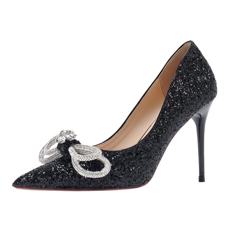 Fashion 2025 New Women'S High Heels Designed To Feel Rhinestone Skinny With Pointy Sequin Crystal Bridal Wedding Shoes Banquet