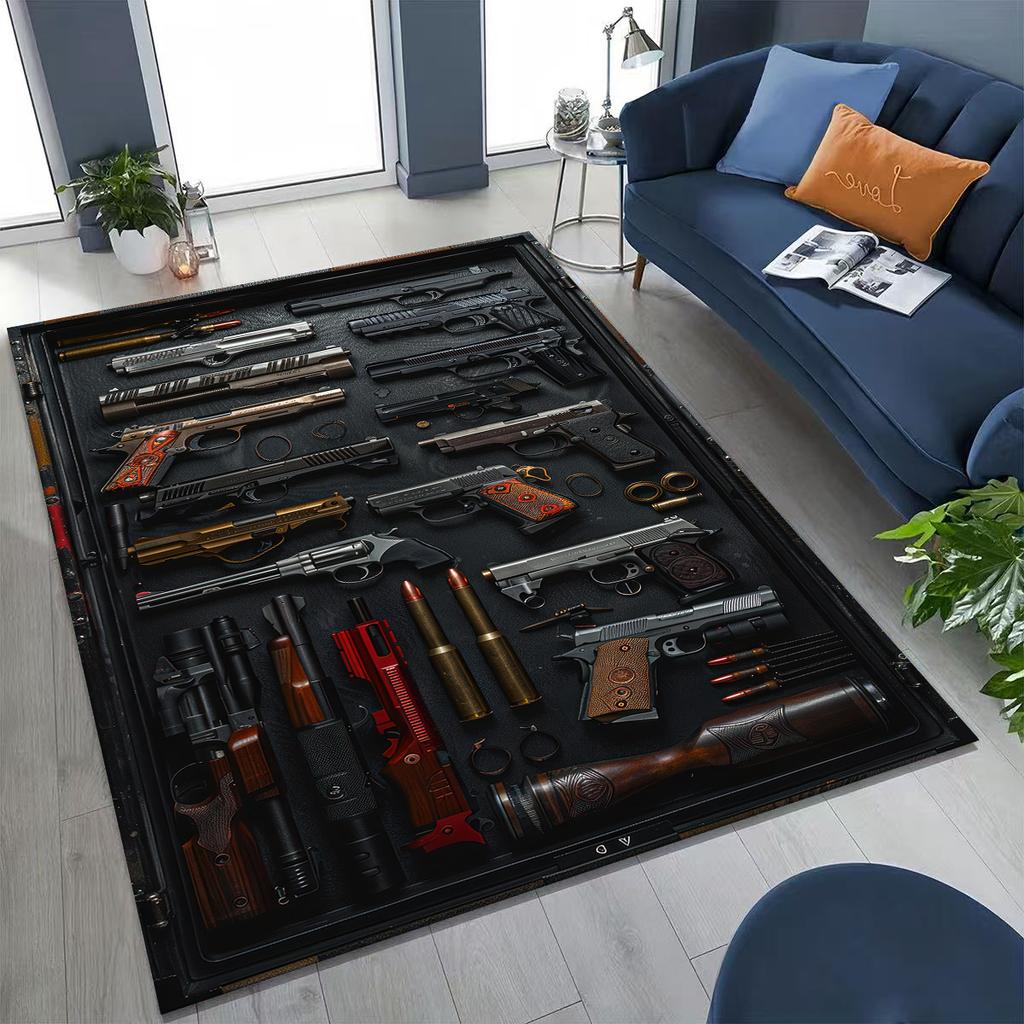 Holz Metall Waffenkoffer Boxx Militärausrüstung Moto Teppich für Schlafzimmer Wohnzimmer Sofa Zuhause Fußmatte Dekor, Kinder Spiel Rutschfeste Bodenmatte