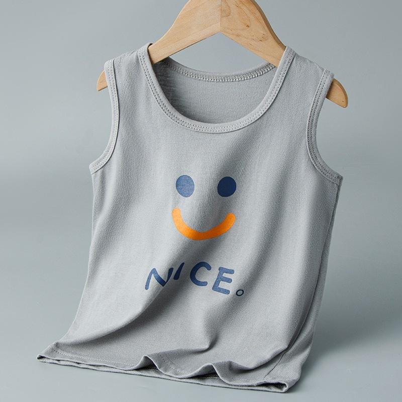 Summer New Children's I-shaped Vest for Small and Medium-sized Boys and Girls Cartoon Printing Crew Neck Single-piece Bottoming Top