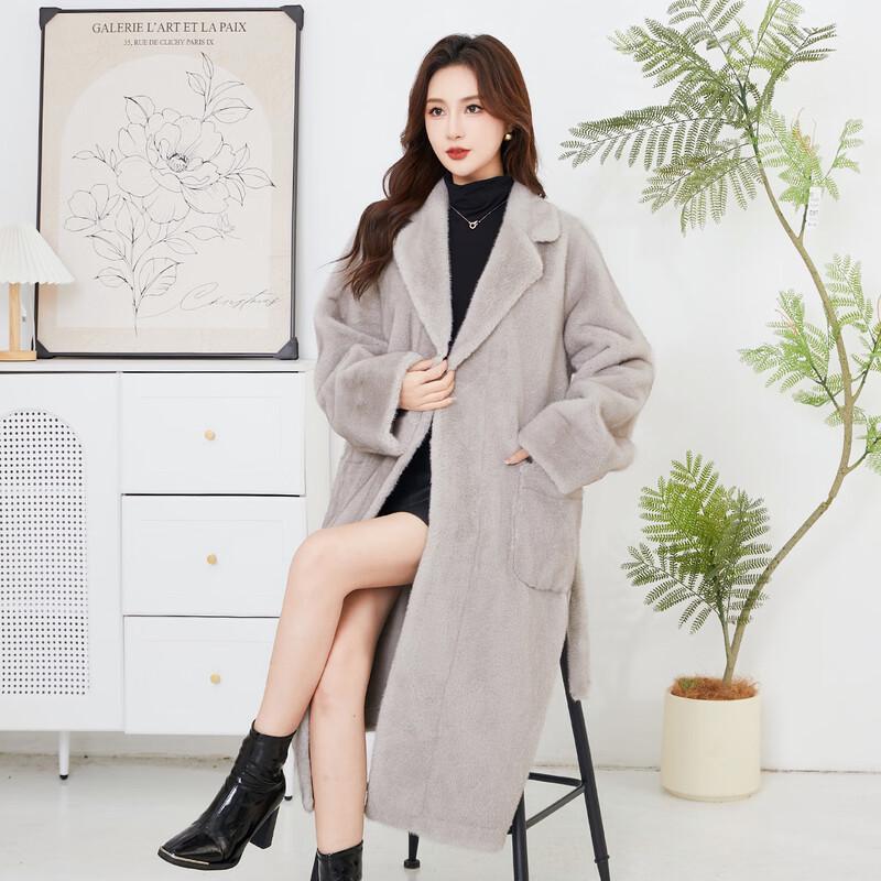 KAISER Women's Elegant Long Faux Fur Lapel Coat