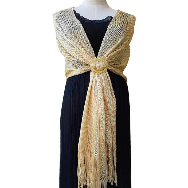 Gold- & Silberfaden-Schal: Braut-, Brautjungfern-, Abschlussball-, Partykleid-Accessoire mit Schnalle