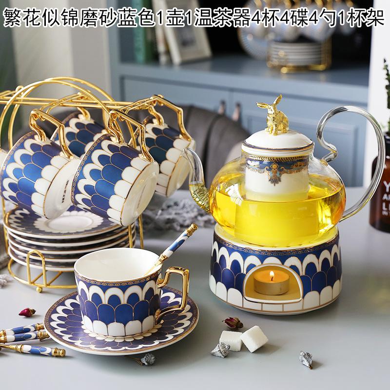 Household Flower Teapot Set, Glass Boiled Fruit Teapot, Ceramic Afternoon Tea Flower Fruit Teacup Tea Set, Candle Heating