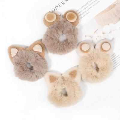 Winter Plush Hair Scrunchies with Cute Cat Ears & Teddy Bear Headbands - Lambswool Christmas Accessories for Hair
