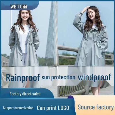Korean Style Women's Mid-Length Waist-Hugging Waterproof Windbreaker Raincoat for Electric Vehicles