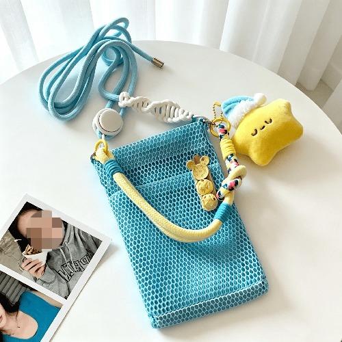 Fresh and Sweet Mobile Phone Bag Girls Summer Outdoor Travel All-match Shoulder Bag Messenger Mesh Portable Storage Bag