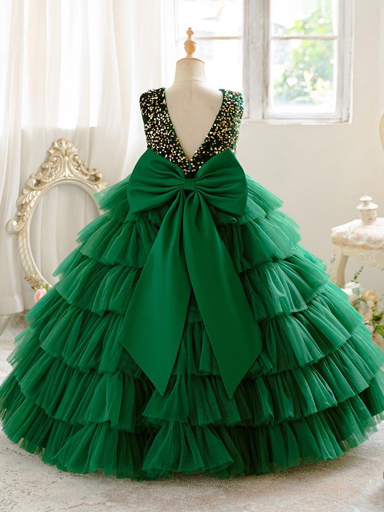 Girls' 2025 Summer Formal Piano Performance Dress - Stylish Backless Princess Gown for Children's Fashion Show
