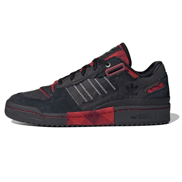 Adidas Originals Forum Exhibit Low Denim Leather Comfortable Low-Top Sneakers Unisex Sneakers Black Red HQ8417