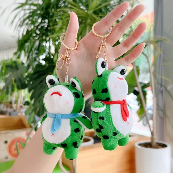 Plush Cartoon Frog Keychain Blue Red Scarf Stuffed Frog Car Key Ring Backpack School Bag Charm Purse Pendant Hanging Decoration Ornament