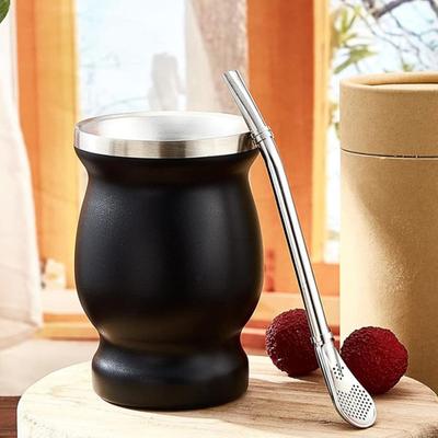 Yerba Mate Cup Set Double Wall Stainless Steel Gourd Shape Cup with Bombilla Teacup Cleaning Brush Antioxidant Rich Energy Boost Tea Kit