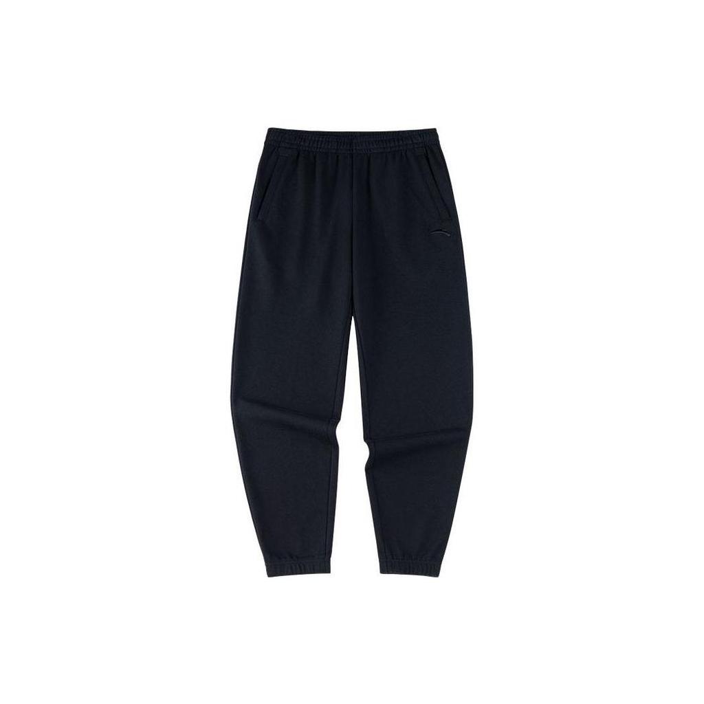 Anta Training Series Solid Color Elastic Waist Tapered Knit Sports Pants Men Pants Black 952357303-1