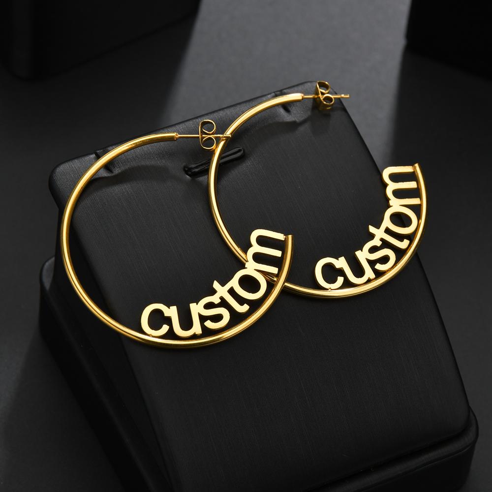 Atoztide Personalized Name Stainless Steel Letter Earrings For Women 3 Color Custom Name Cricle Earrings Weddings Party Jewelry