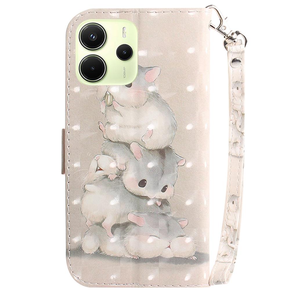 Pro Xiaomi Redmi Note 14 4G (163,25 mm) Pouzdro Vzorový Tisk Kožená Peněženka Kryt na Telefon s Poutkem na Zápěstí