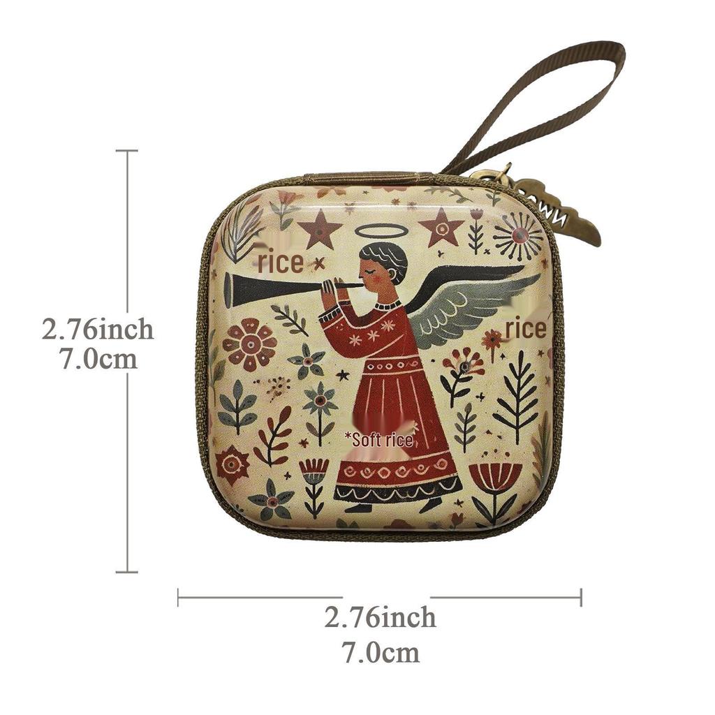 Square Cartoon Rosary Pouch with Feather Zipper, 7x7cm, 3.3cm Thick - Original Cross-Border Design