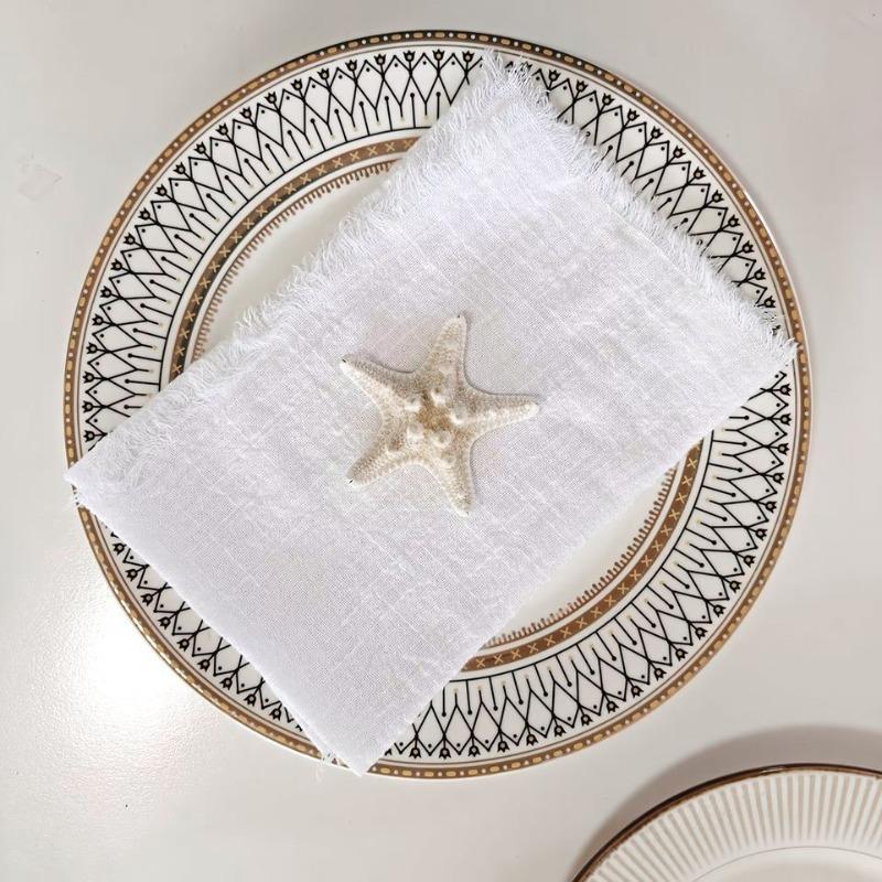 

Solid Color Cotton Napkins with Fringed Edges Wedding Dinner Tablecloth for Banquet Party Graduation Event Elegant Dining Decor белый