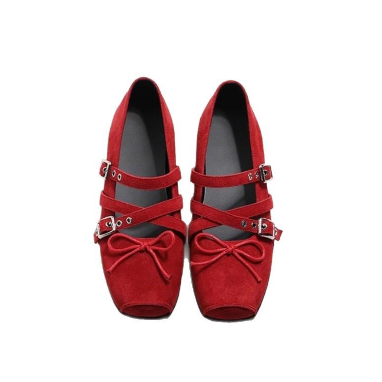 Silver French Retro Ballet Shoes Women's 2025 Summer Square Head Light Mouth Bow Height Increase Within 6 Cm Small Single Shoes