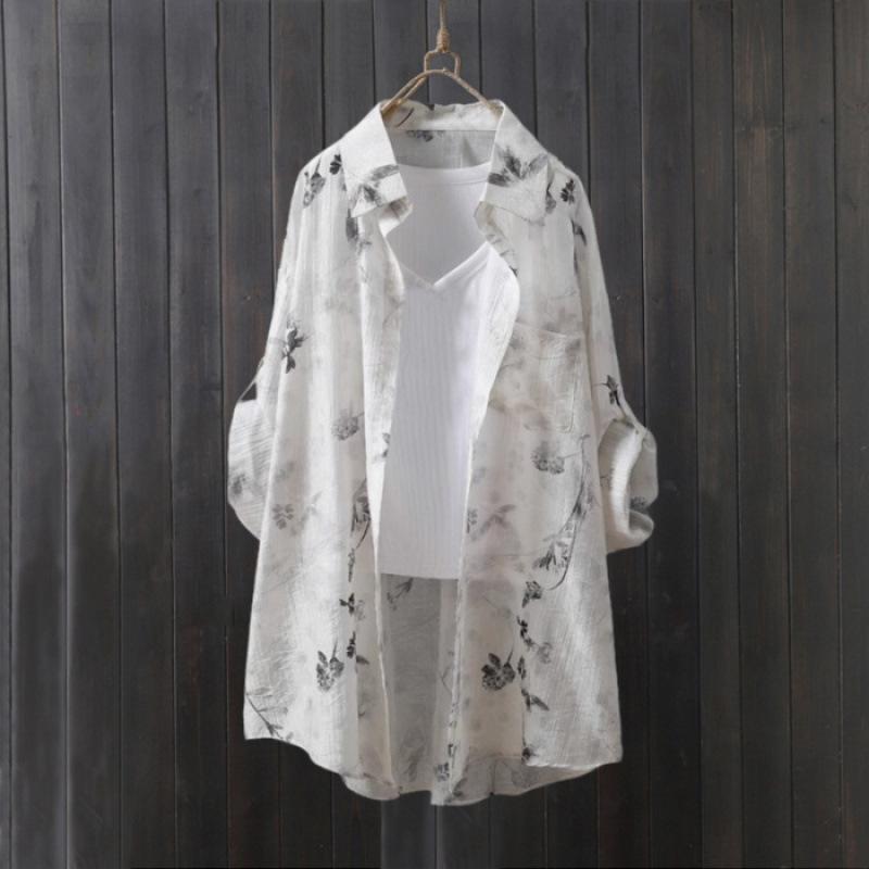 Sunscreen Shirt for Women for Summer Loose Thin Coat Chinese Style Printed Sunscreen Clothes Air Conditioning Shirt Mid-length