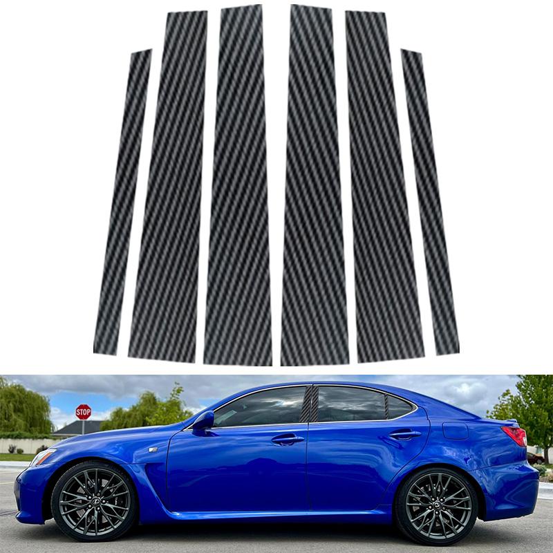 6pcs/set Carbon Fiber Car Window Pillar Post Trim Cover BC Column Sticker Styling Exterior Decoration Accessories Fit For Lexus IS 2006-2013