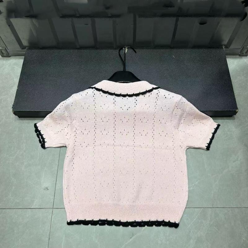 Miu Style 2026 Early Spring Black Label Hollow Lapel Knit Top - Age-Reducing, Casual, Versatile Short Sleeve