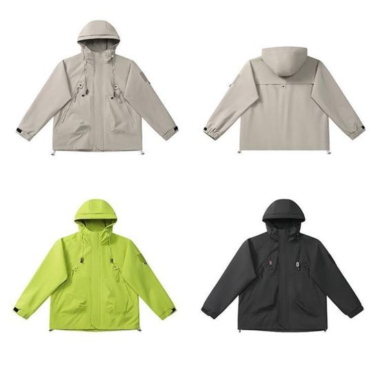Men Jacket Hooded Long Sleeve Windproof Waterproof Windbreaker with Multi-Pocket Design Casual Sports Style Outerwear