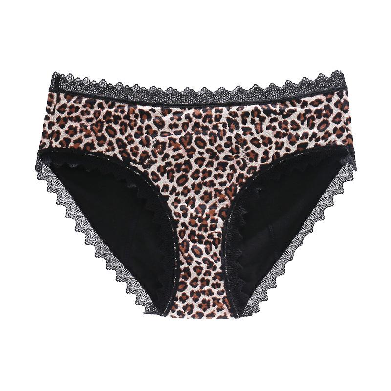 Large size lace leopard print breathable hole sexy four-layer physiological pants women's sanitary napkin-free aunt pants