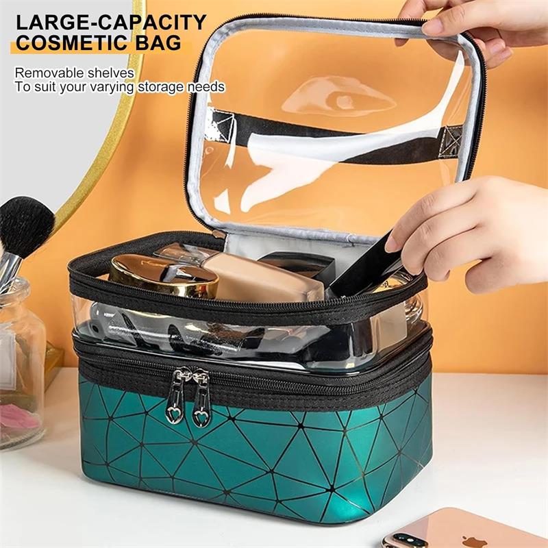Large Capacity Double Layer Makeup Bag Portable Toiletry Bag with Compartment Travel Makeup Bag for Women Travel Essentials