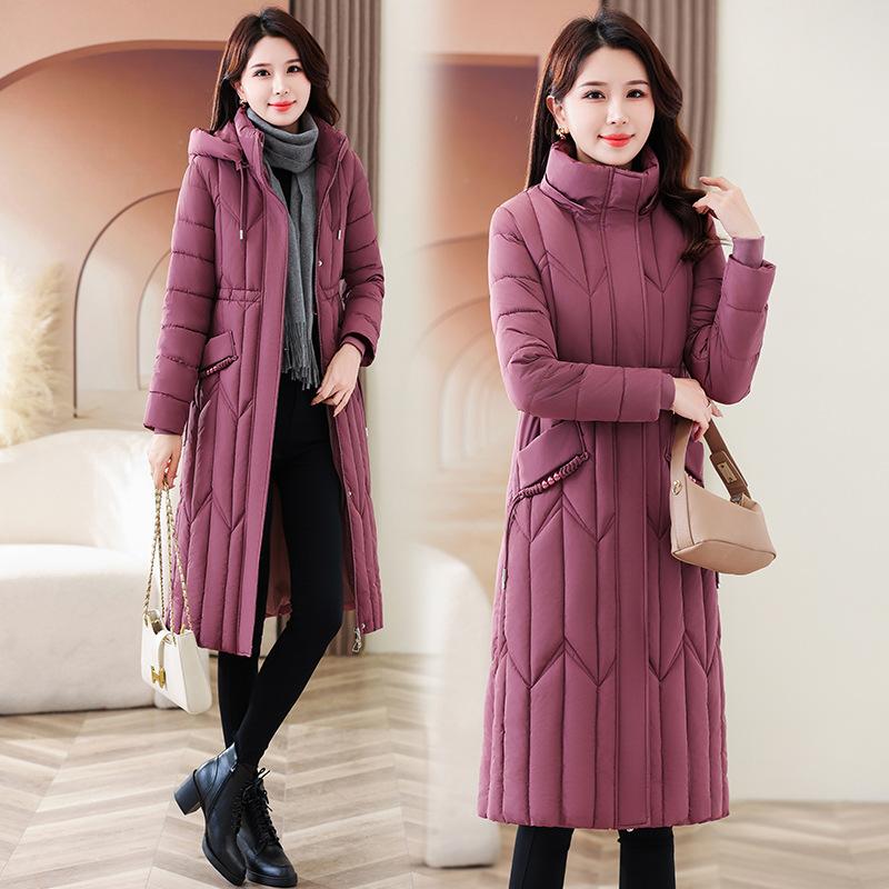 Winter 2025 new style down cotton coat women's long knee-length cotton-padded jacket thick figure-flattering cotton coat