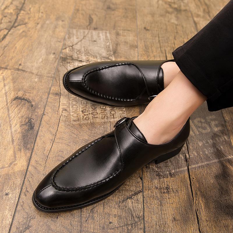 Men's shoes fashion pointed British men's wedding shoes large size casual monk shoes business leather shoes