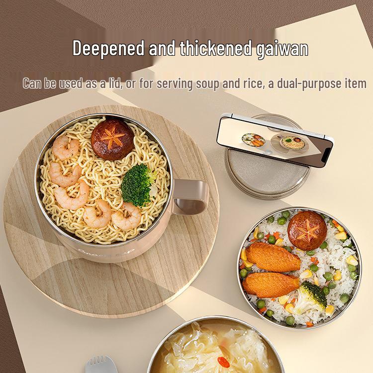 304 Stainless Steel Large Capacity Portable Noodle Bowl with Lid - Double Layer Lunch Box for Dormitory, Office & Canteen