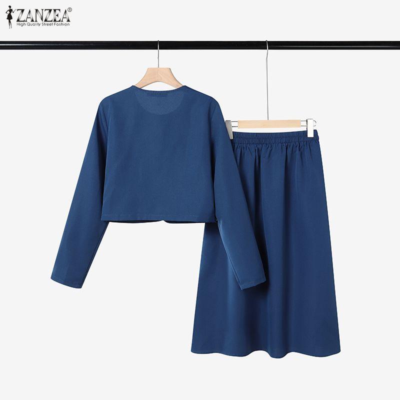 ZANZEA Women Casual Long Sleeve Blouse and Long Skirts Elegant Two Piece Suit Sets