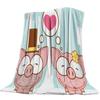 Pink Pig Flower Rose Flannel Blanket for Bed Sofa Portable Soft Fleece Throw Blankets Funny Plush Bedspread Queen King Twin Size