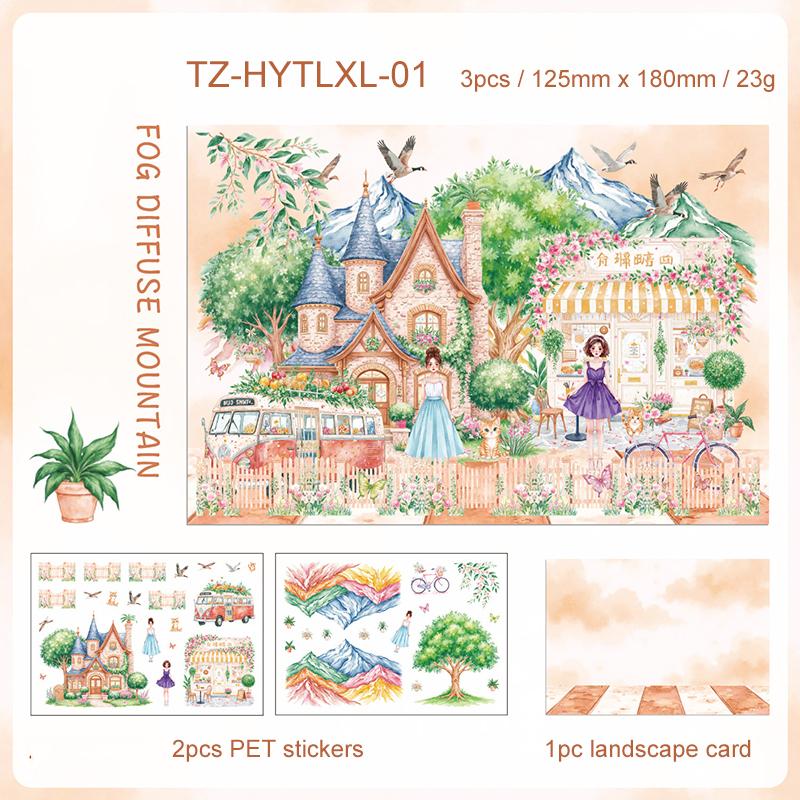 JIANWU Flower Garden Tour Series Vintage Character Castle Landscape Material Collage Sticker Creative DIY Journal Stationery