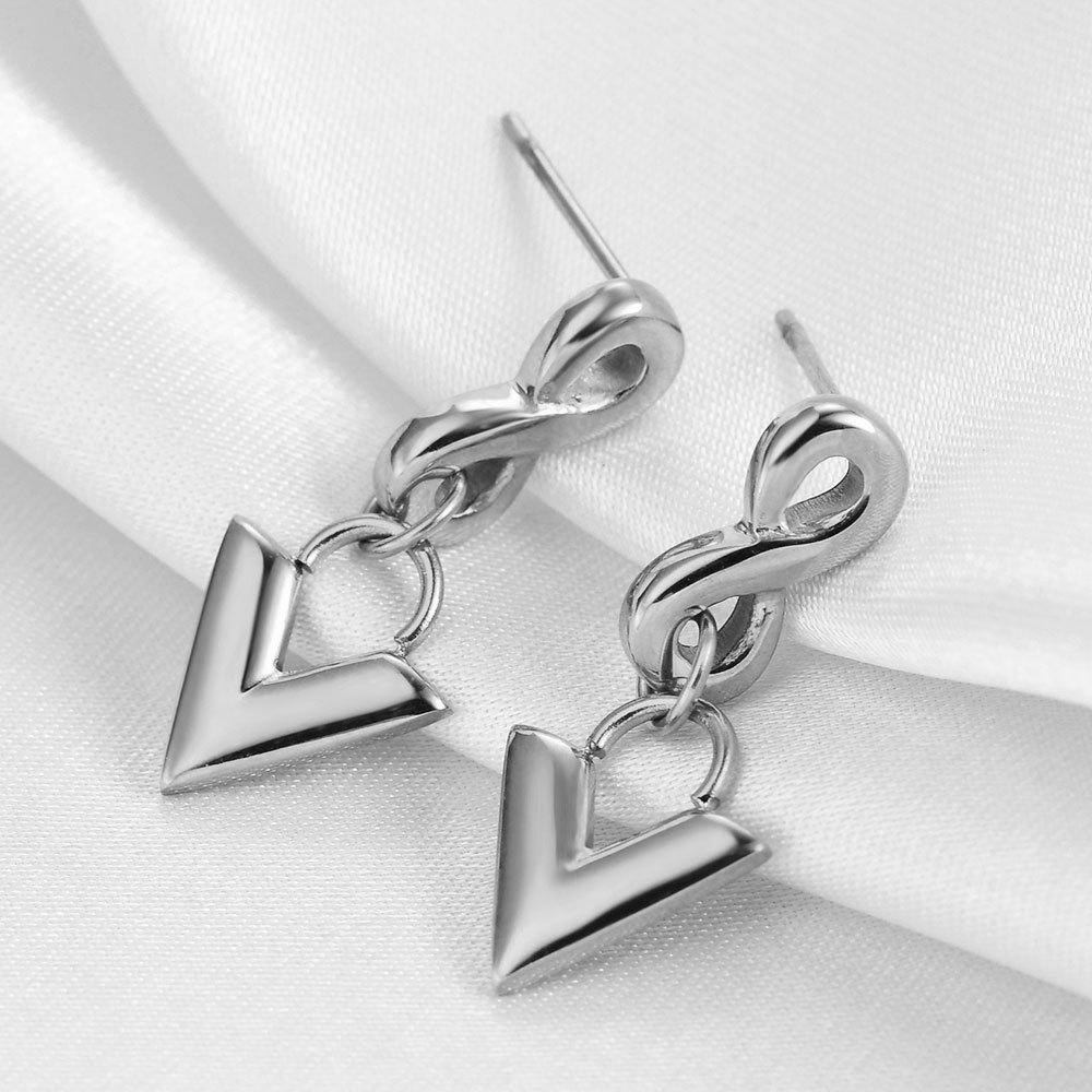V-Shape 28MM Stainless Steel Chain Earrings, 18K Gold, European & American Style