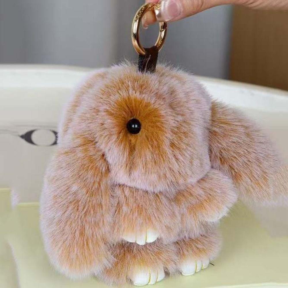 Fluffy Play Dead Rabbit Doll Fashion Plush Rabbit Pendant Rabbit Fur Keychain Women