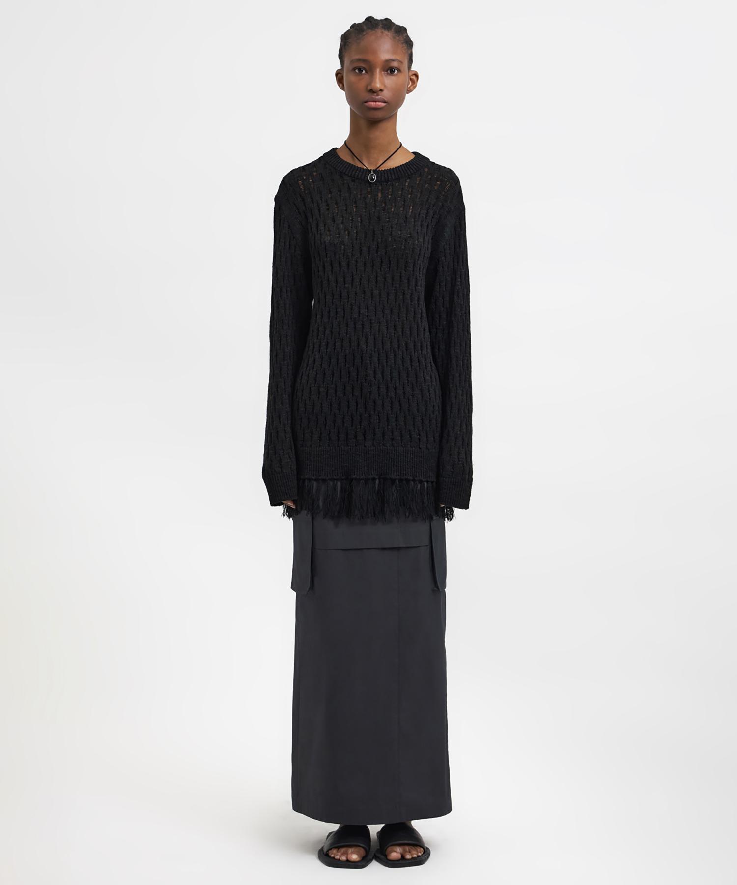 Youth Tassel Crewneck Knit Top - Black Black/Sunshine (S)
