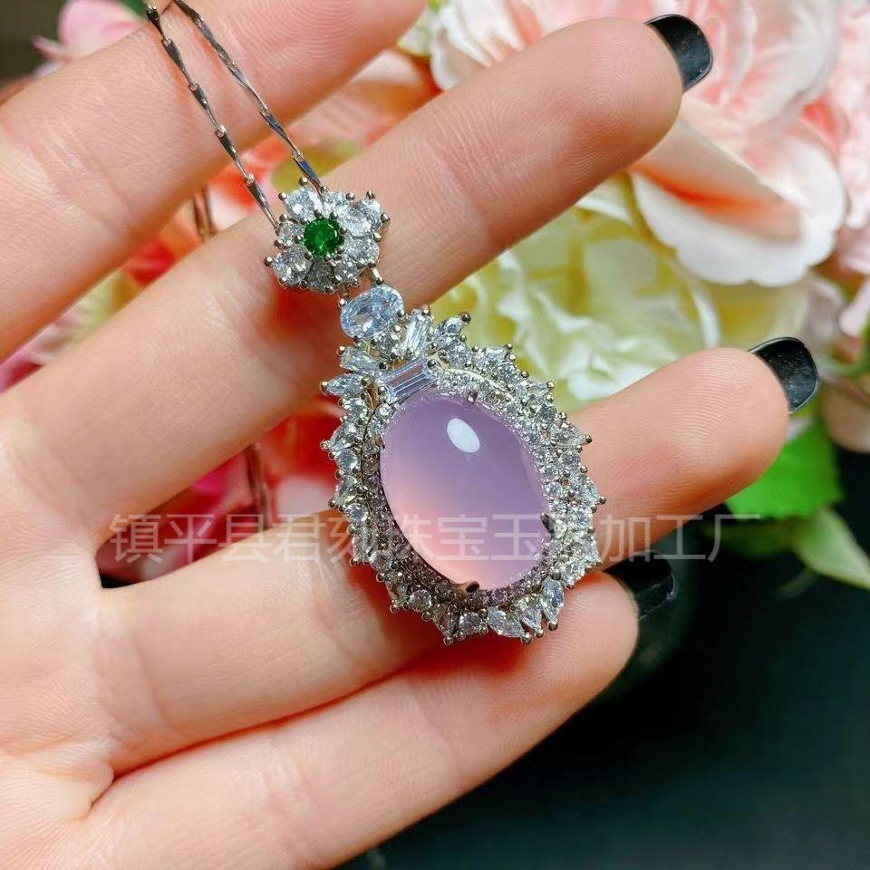 Natural High Ice Chalcedony Three-Piece Set White Ice Chalcedony Pigeon Egg Pendant Ring Earrings Jade Jewelry Gift Set