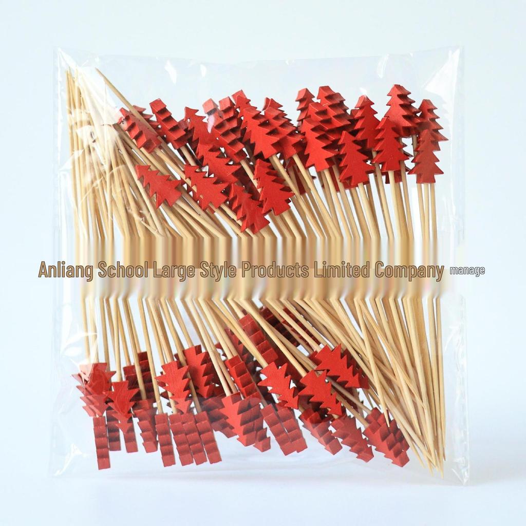 Colorful Christmas Tree Bamboo Toothpicks: Pine Tree Fruit & Decoration Picks, Disposable Skewers