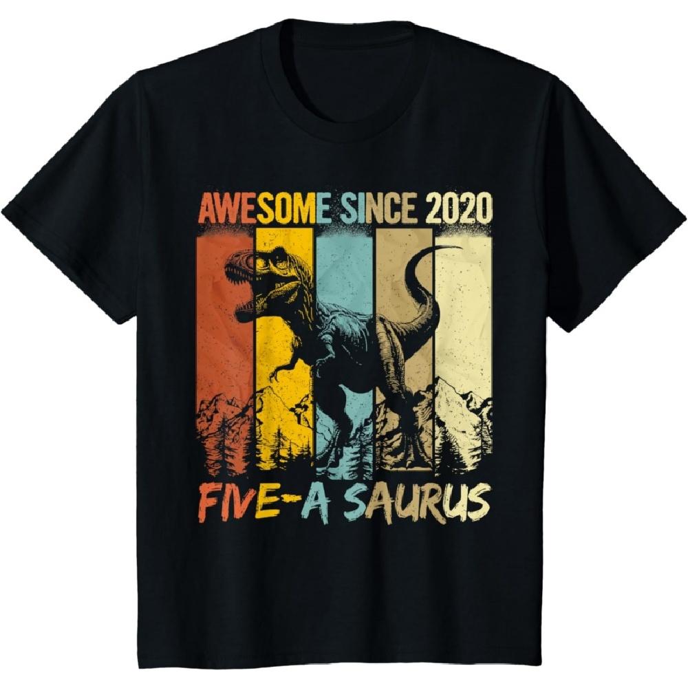 

5 Year Old Dinosaur 5th Birthday T Rex Dino Five Saurus T-Shirt S