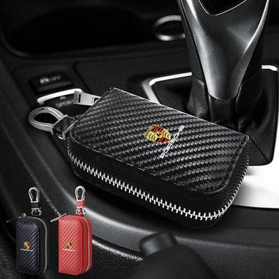 Carbon Fiber Leather Car Key Box Cover Keychain for Porsche Panamera Cayenne Taycan 911 718 Macan Carrera-GT 928 968 Accessories