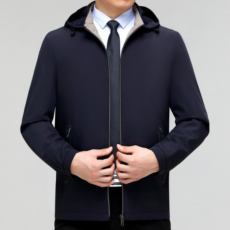 Middle-aged Men's Mulberry Silk Jacket Autumn New Business Casual Loose Hooded Jacket Dad's High-end Top