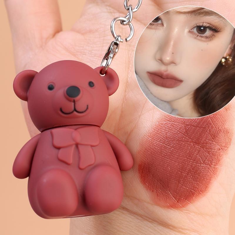 Cute Bear Matte Lipstick Keychain Lipstick Waterproof Lasting Lip Glaze Portable Lip Gloss