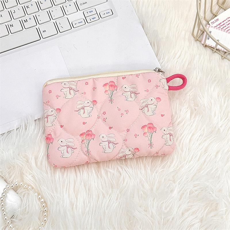 Ins Style Flower Coin Purse Cartoon Rabbit Clutch Bag Lipstick Earphone Sundries Storage Bag Wallet Pouch Mini Makeup Bag